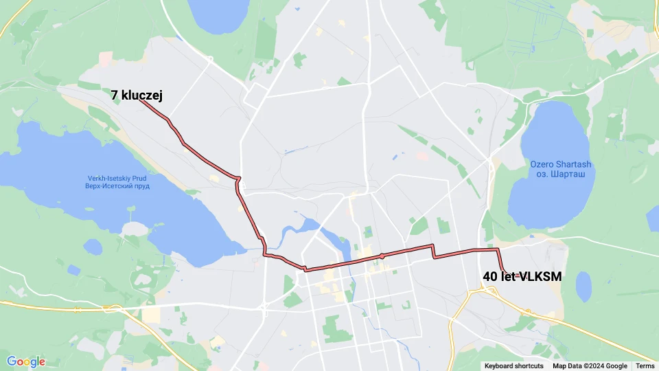 Yekaterinburg tram line 13: 40 let VLKSM - 7 kluczej route map
