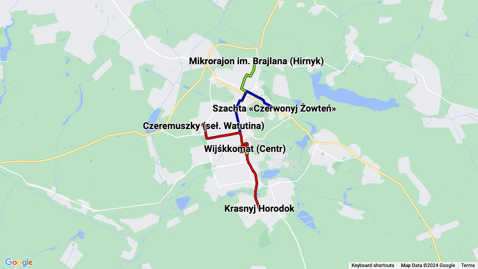 Yenakiieve KP Jenakijewśke tramwajno-trołejbusne uprawlinnia route map