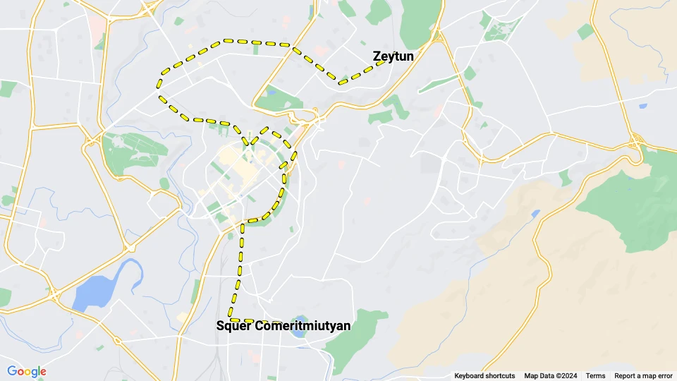 Yerevan tram line 2: Zeytun - Squer Comeritmiutyan route map