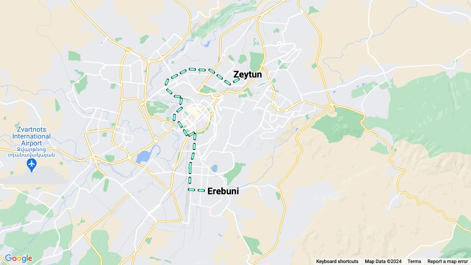 Yerevan tram line 7: Zeytun - Erebuni route map