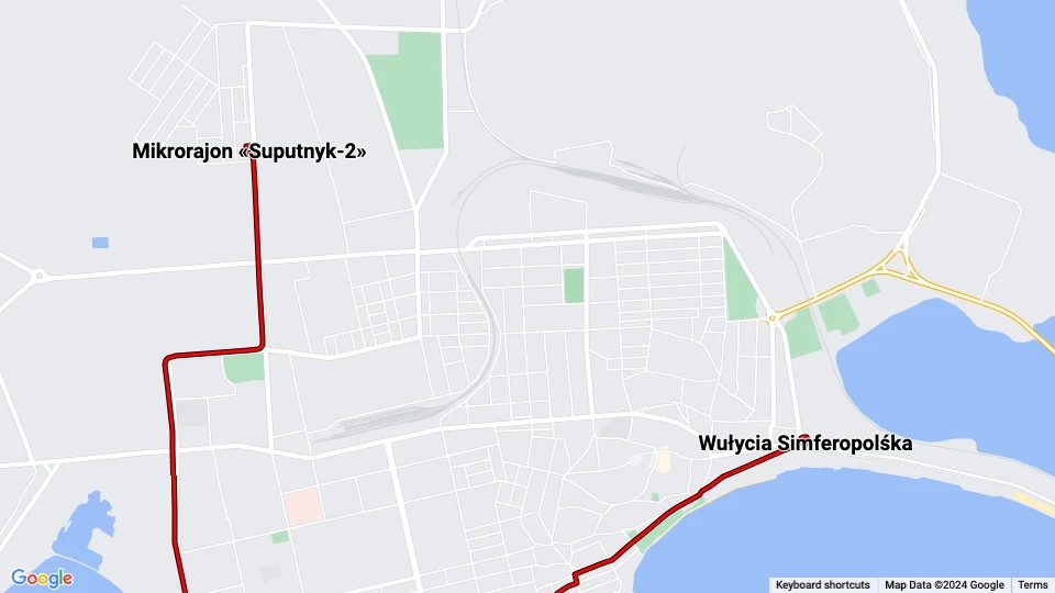 Yevpatoria tram line 1: Mikrorajon «Suputnyk-2» - Wułycia Simferopolśka route map