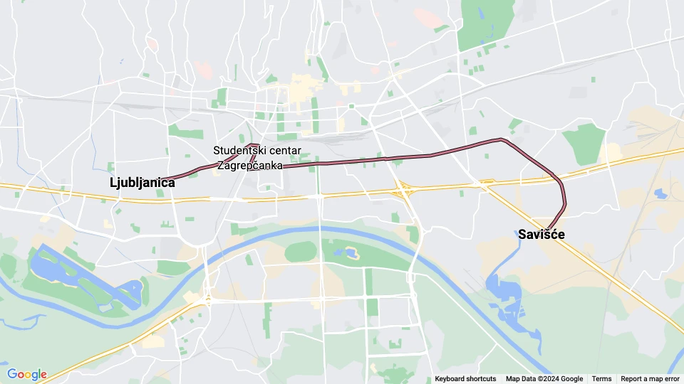 Zagreb extra line 3: Savišće - Ljubljanica route map