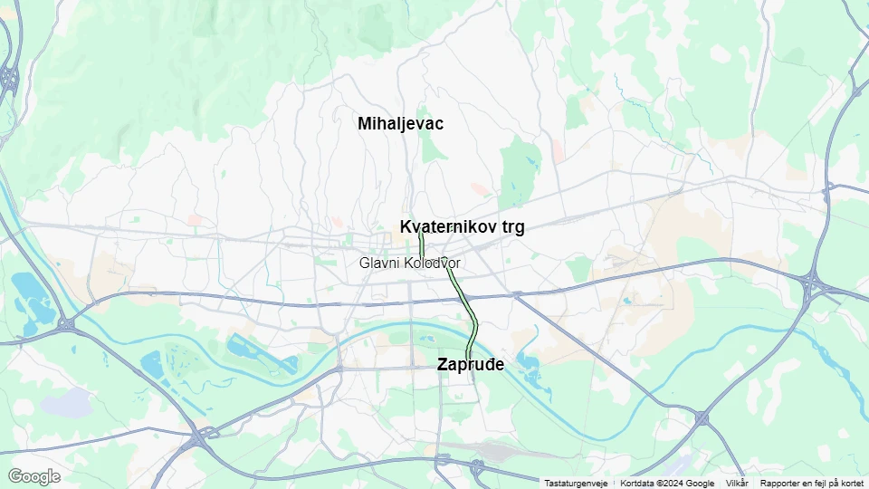 Zagreb extra line 8: Zapruđe - Kvaternikov trg route map