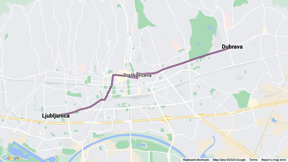 Zagreb tram line 12: Ljubljanica - Dubrava route map