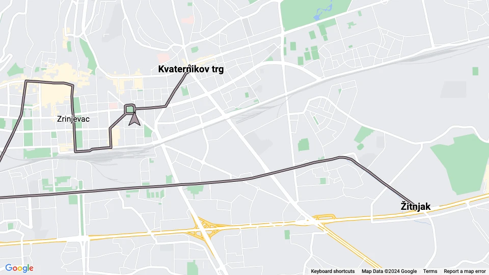 Zagreb tram line 13: Žitnjak - Kvaternikov trg route map