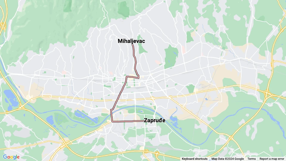 Zagreb tram line 14: Zapruđe - Mihaljevac route map