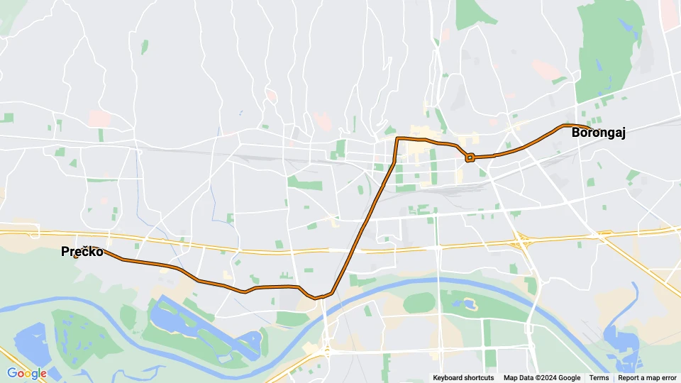 Zagreb tram line 17: Borongaj - Prečko route map
