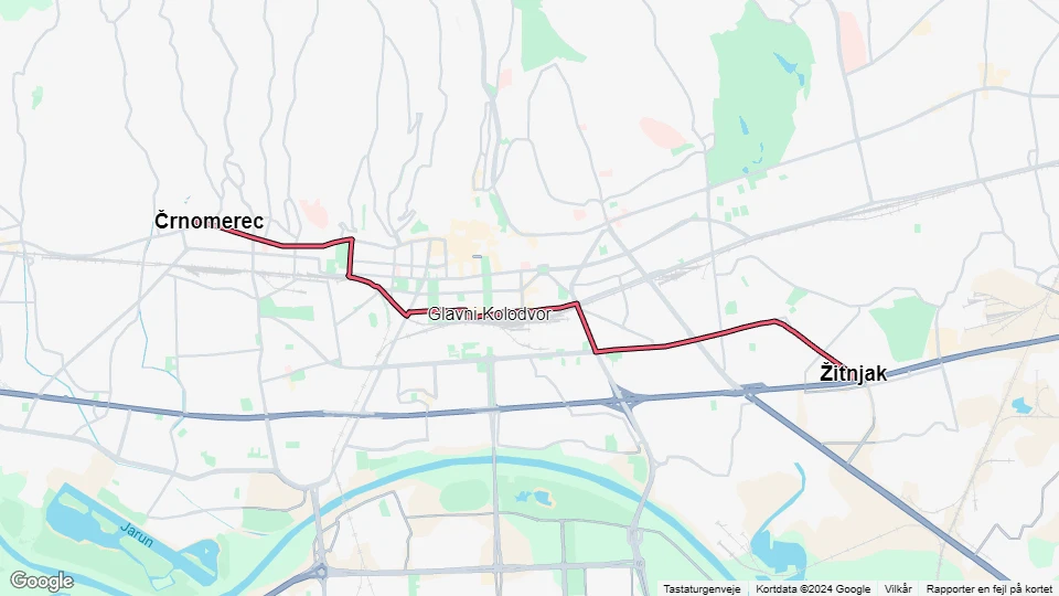 Zagreb tram line 2: Črnomerec - Žitnjak route map