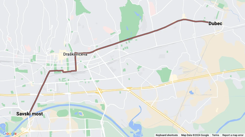 Zagreb tram line 4: Savski most - Dubec route map