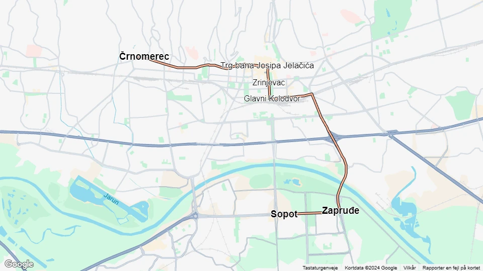 Zagreb tram line 6: Črnomerec - Sopot route map