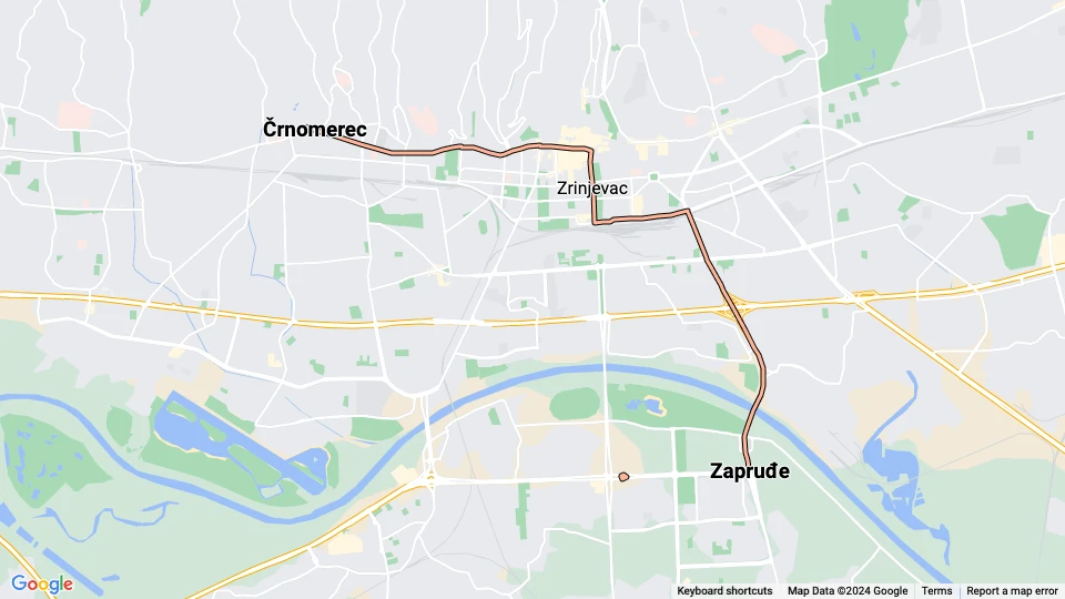 Zagreb tram line 6: Črnomerec - Zapruđe route map