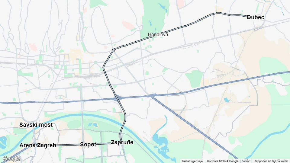 Zagreb tram line 7: Arena Zagreb - Dubec route map