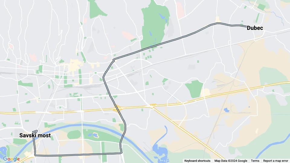Zagreb tram line 7: Savski most - Dubec route map