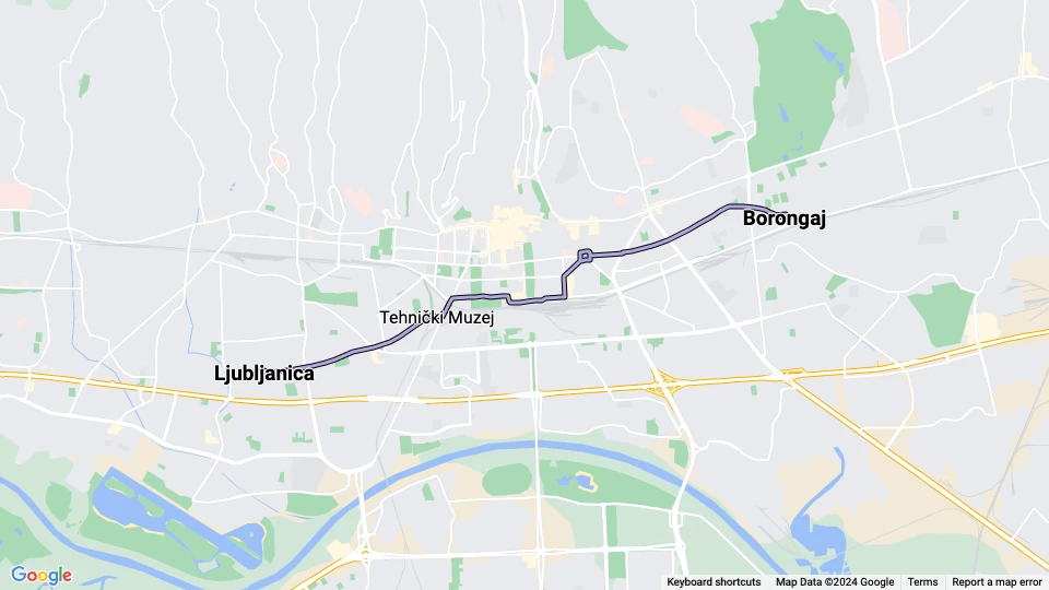 Zagreb tram line 9: Borongaj - Ljubljanica route map