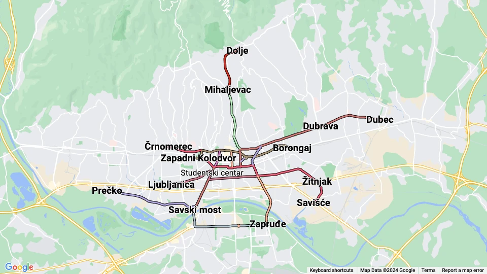 Zagrebački Električni Tramvaj (ZET) route map
