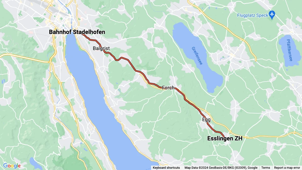 Zürich regional line S18: Bahnhof Stadelhofen - Esslingen ZH route map