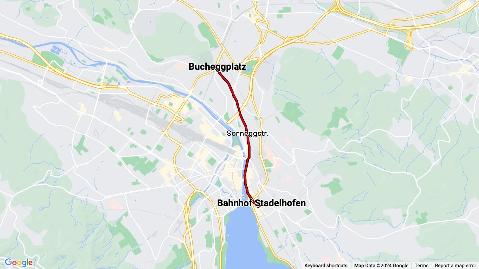 Zürich tram line 15: Bucheggplatz - Bahnhof Stadelhofen route map