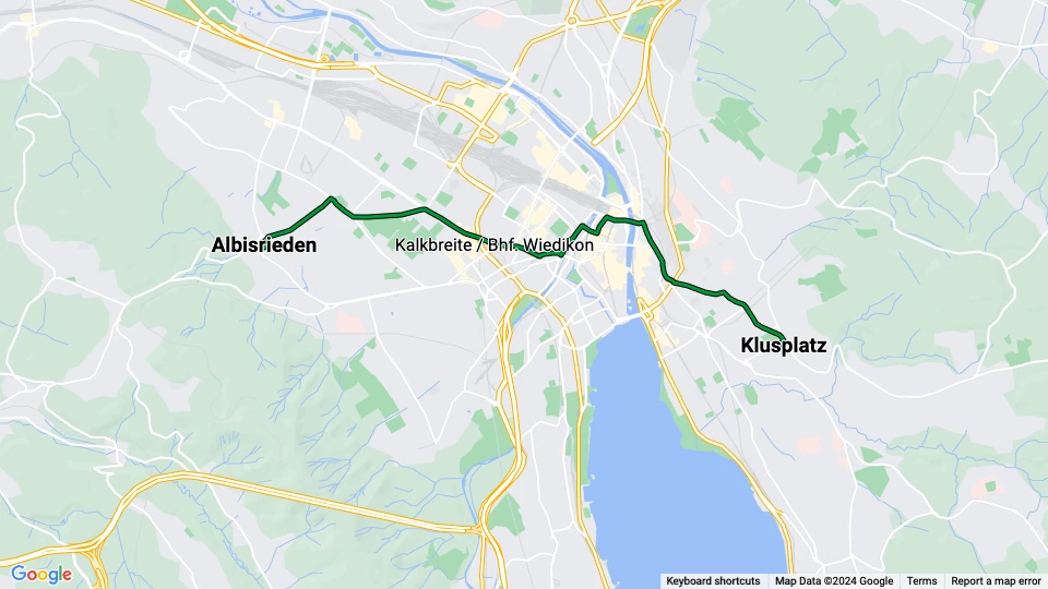 Zürich tram line 3: Albisrieden - Klusplatz route map