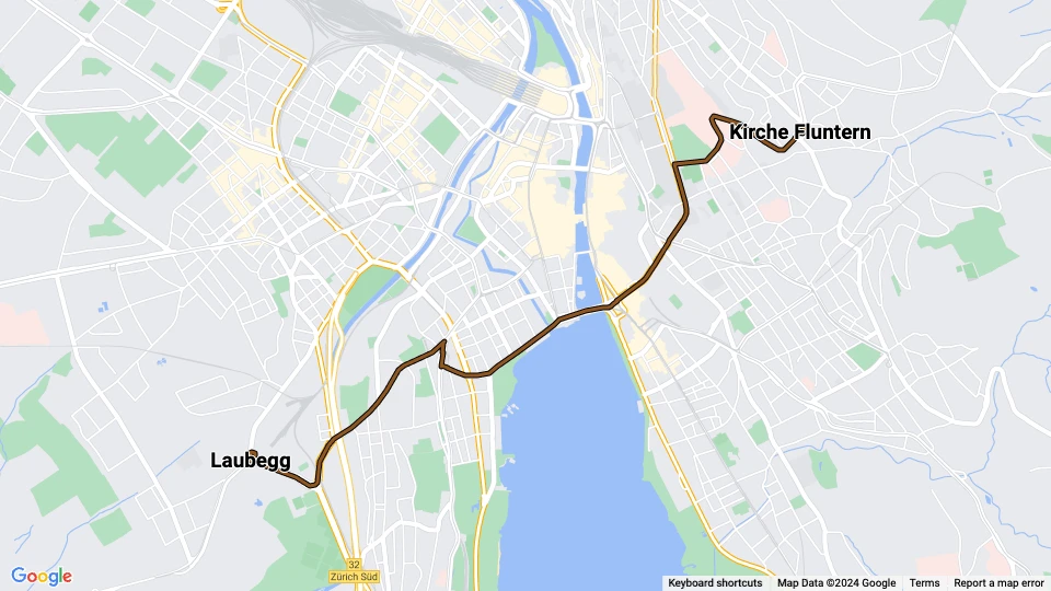 Zürich tram line 5: Kirche Fluntern - Laubegg route map