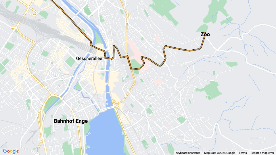Zürich tram line 6: Zoo - Bahnhof Enge route map