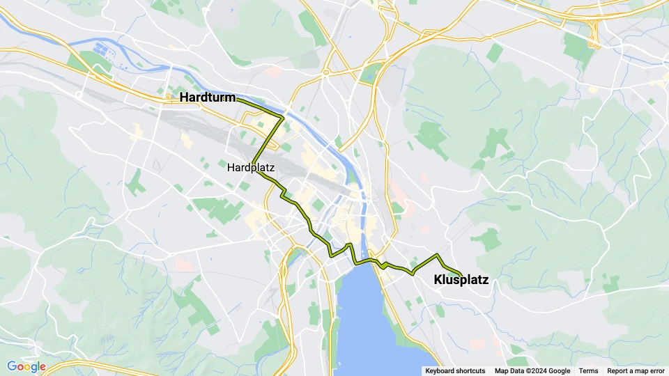 Zürich tram line 8: Klusplatz - Hardturm route map