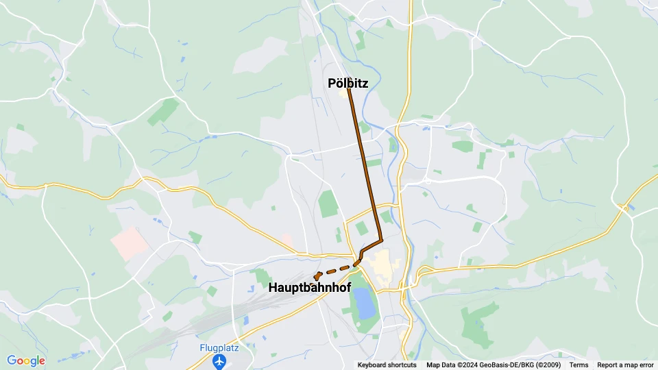 Zwickau extra line 7: Hauptbahnhof - Pölbitz route map