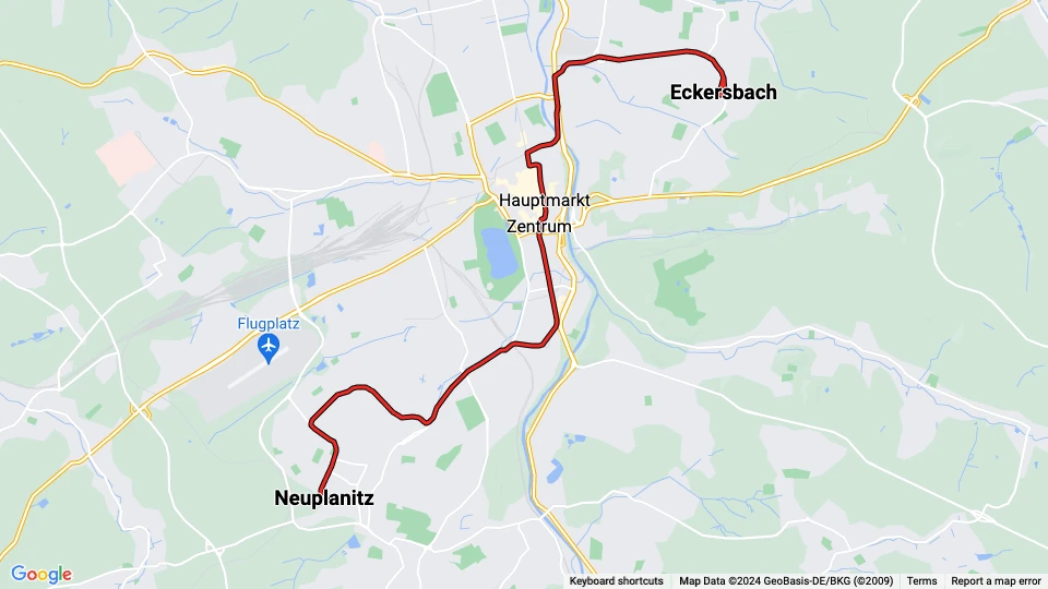 Zwickau tram line 3: Eckersbach - Neuplanitz route map