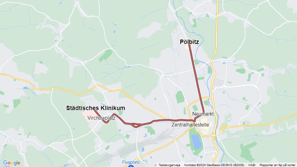 Zwickau tram line 4: Städtisches Klinikum - Pölbitz route map