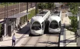 T4 & T2 line Trams in Lyon, France - July 2016