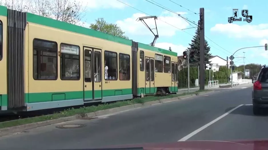 Interurban tram: Line 88 of the Schöneiche tram near Berlin seen from the car (April 2013)