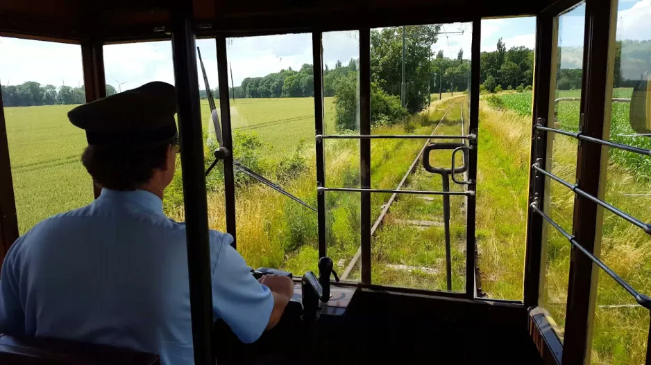 The Berlin tram 5964 on the outdoor track of the Hanover Tram Museum