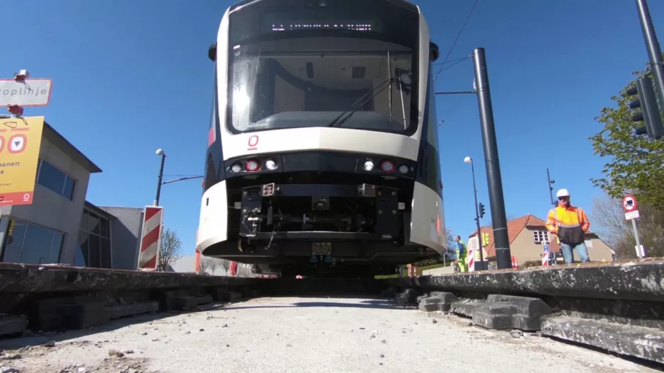 The light rail train will be test driven for the first time on the track